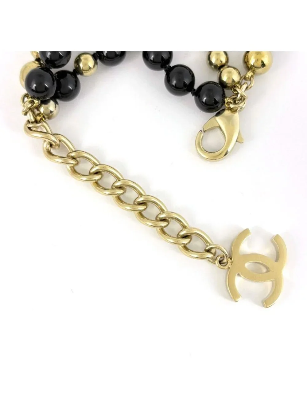 Chanel CC Logo Bracelet Triple Strand Beads Black Gold